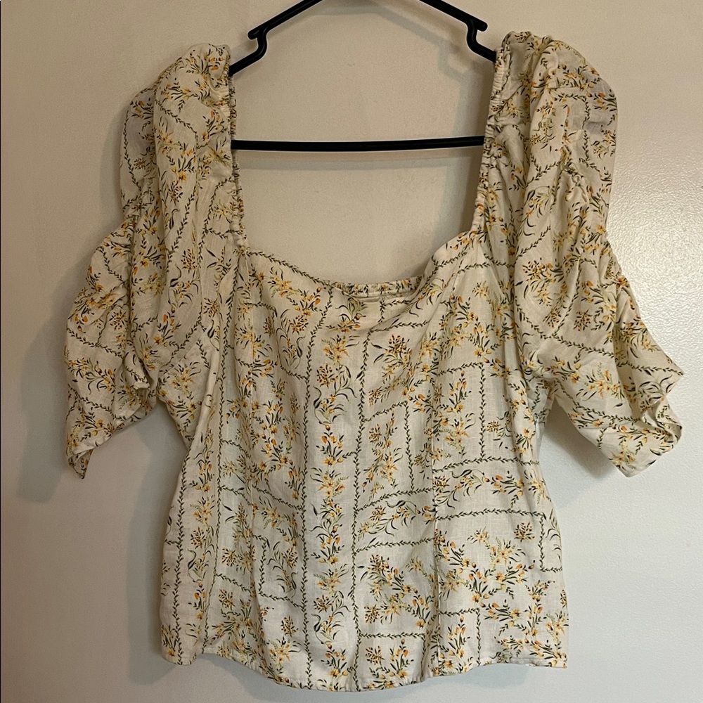 Joie Cream Floral Puff Sleeve Blouse
